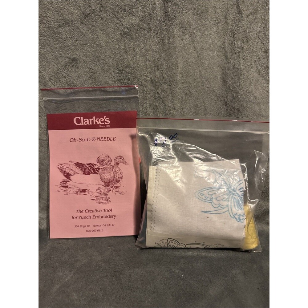 Vintage 80s Oh So Easy Clarke's Osewez Punch Embroidery Kit Butterfly